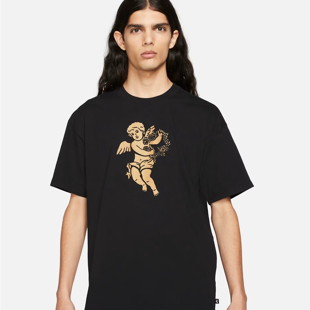 Nike Black Short Sleeve Tee with Gold Cherub Graphic